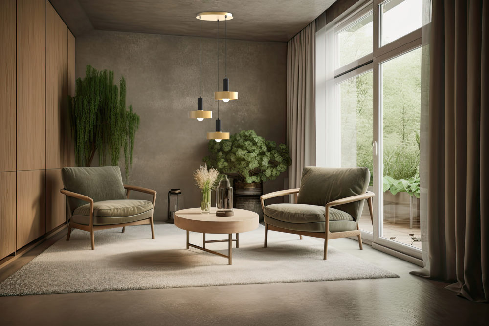 generative ai illustration of a minimalist living room with natu