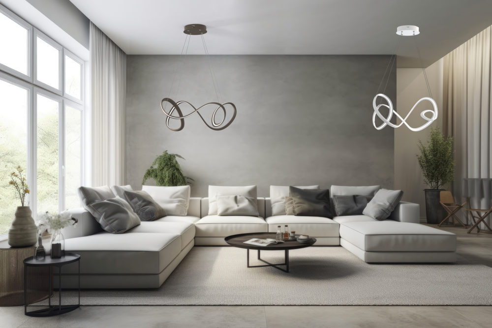 spacious and stylish living room with a comfortable sectional sofa. Generative AI