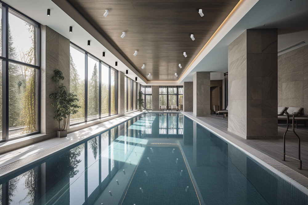 Health club with indoor pool, ideal for wellness created with Generative AI