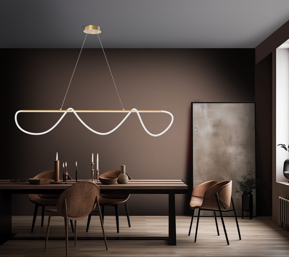 poster in modern dining room interior design with brown wall ,