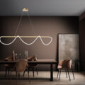 poster in modern dining room interior design with brown wall ,