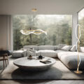 minimalist living room boasts a stunning countryside view throug
