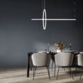 Modern concept interior of dining room with empty blue mockup wa