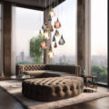 Spacious bright living room with panoramic windows. AI Generated