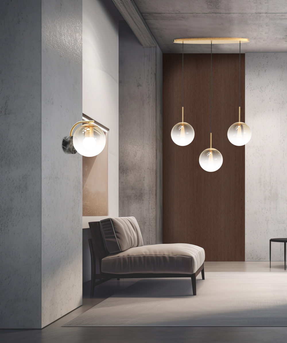 Interior design for a minimalist modern living room. a door made of dark wood and a concrete floor. Conceptual gray copy space wall. Generative AI