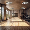 Modern yoga gym interior with unrolled yoga mats equipment , Sports gym exercises , Healthy lifestyle , Generate Ai
