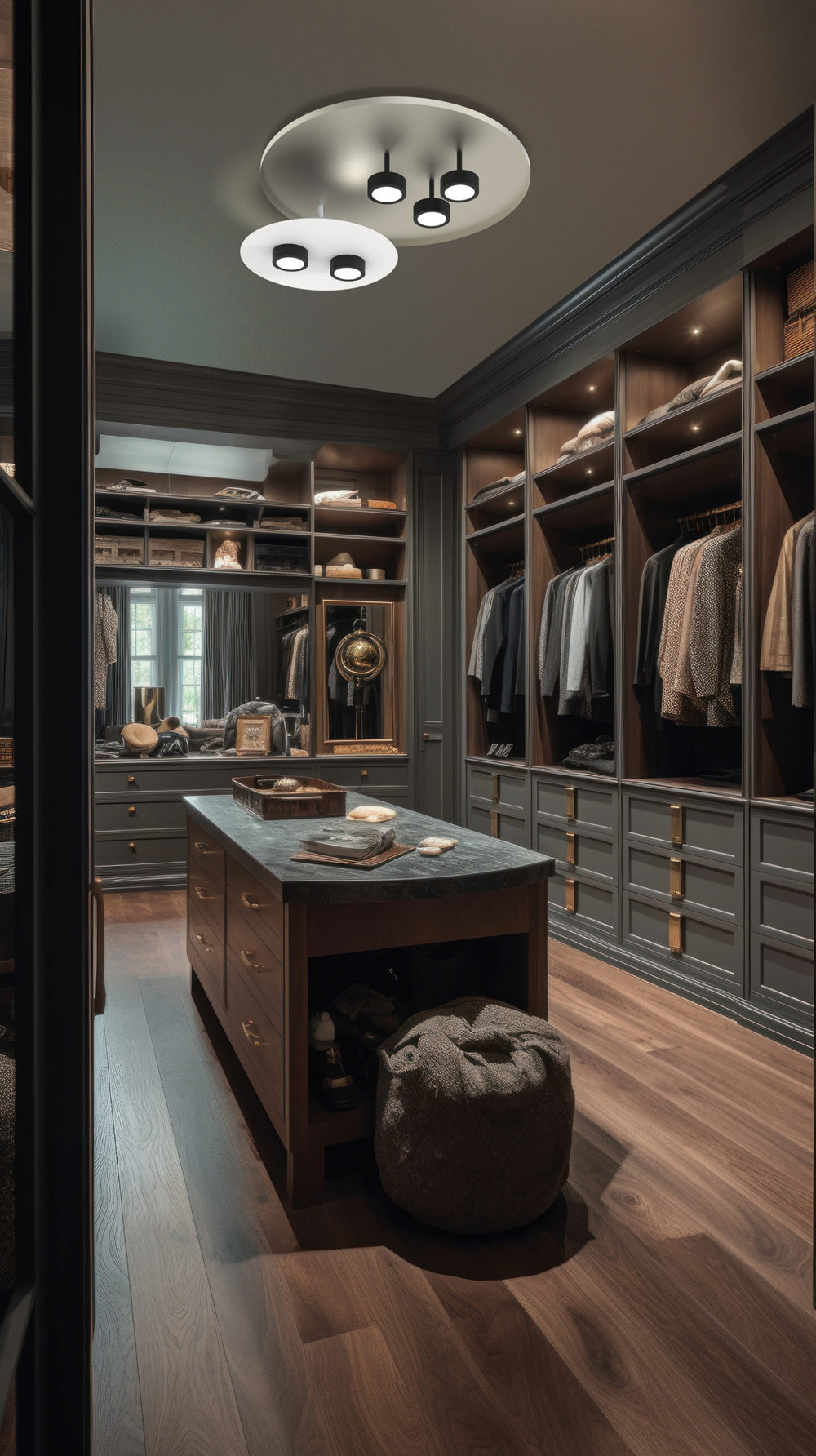 Vintage Chic: A Lavish Walk-In Closet with Custom Cabinetry and