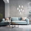 Modern interior design, living room interior with sofa, generative AI