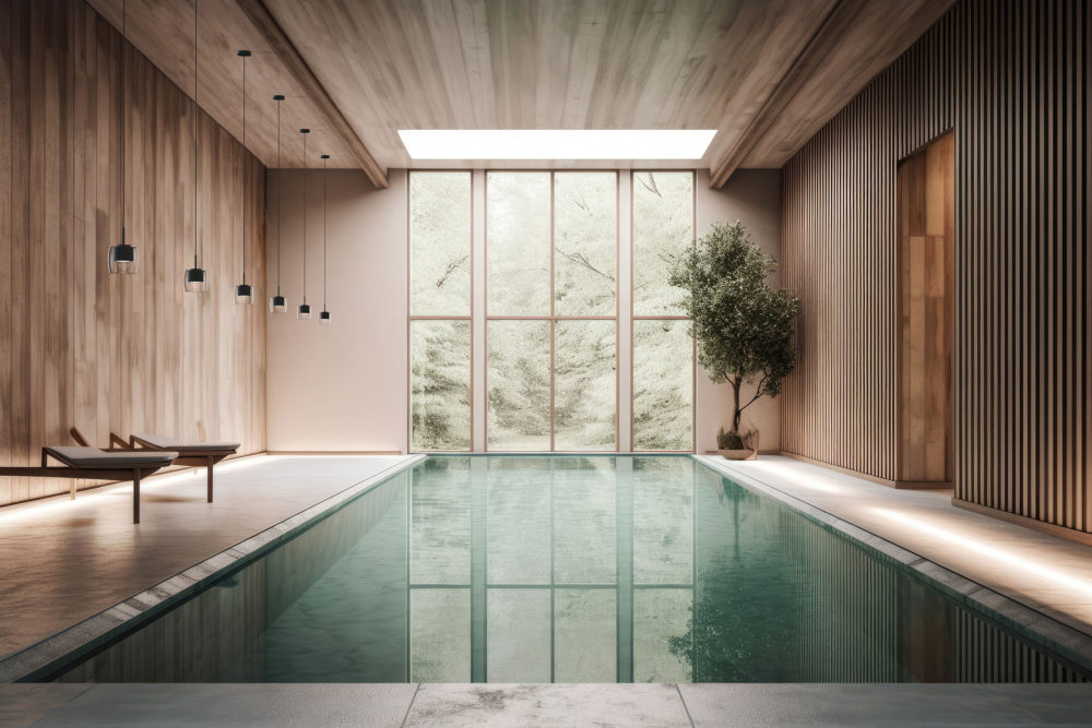 Indoor Swimming Pool, Home Spa, Contemporary Japandi, Minimalist